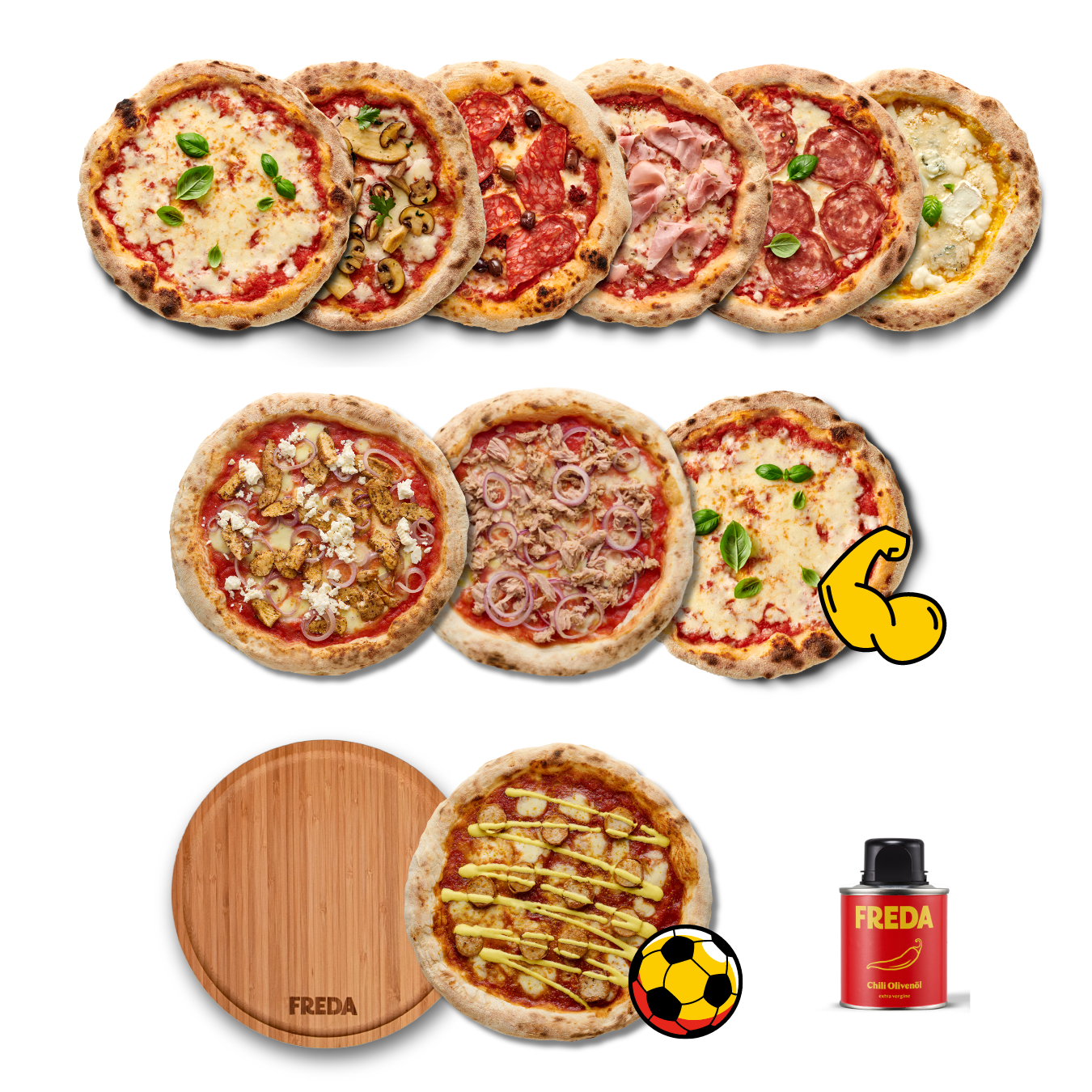 Fußball Meisterset + gratis Fußball-Pizza + Pizzateller + Olivenöle (12er Bundle)